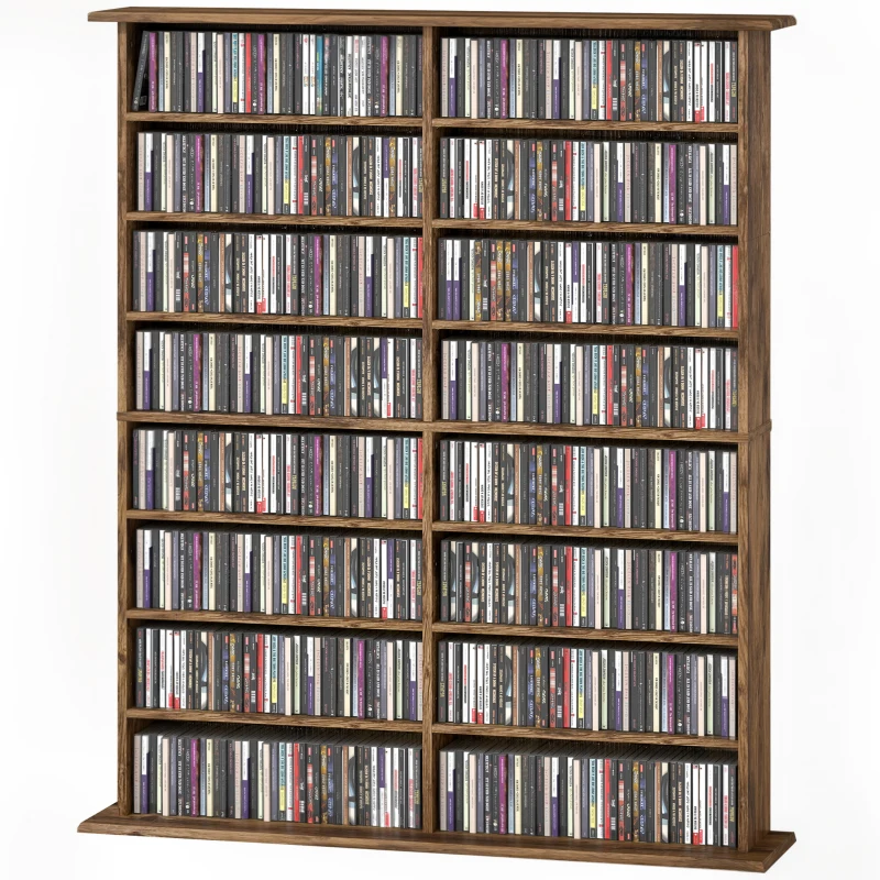 HOMCOM CD & DVD storage with 16 compartments and 12 adjustable shelves max capacity 720 CD/396 DVD & Blu-ray brown