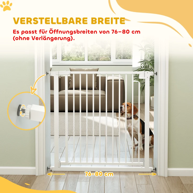 PawHut Treppenschutzgitter Absperrgitter ohne Bohren mit automatische Schließung für Kinder Küche Treppe 76-80 x 76 cm Weiß
