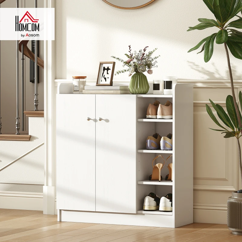 HOMCOM Shoe Storage Cabinet with 2 Doors, Adjustable Shelves, Entryway Shoe Cabinet for 12 Pairs, White