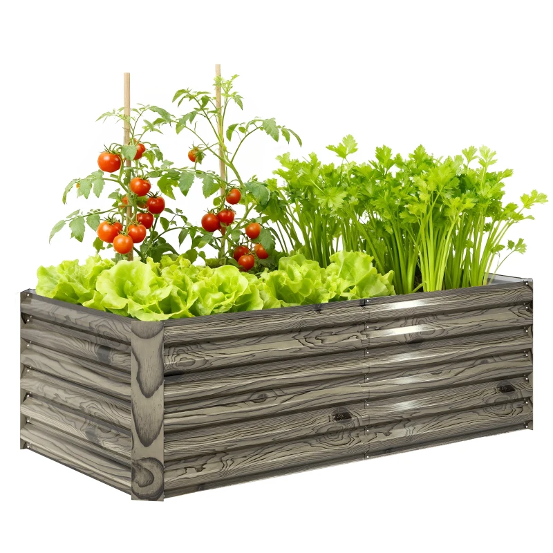 Outsunny Jardinera Exterior Grande Rectangular de Acero Galvanizado para Terraza con Base Abierta 180x90x57,5 cm Natural
