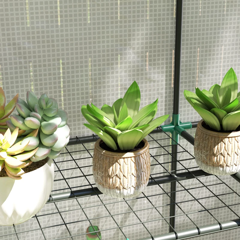 Outsunny Serra da Giardino con 2 Porte Avvolgibili, Scaffale a 3 Ripiani e Tasche Laterali, Bianco e Grigio