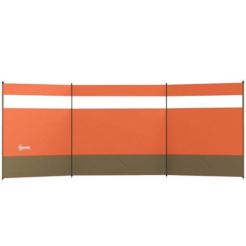 Outsunny Camping Windbreaker with Clear Windows, Carry Bag and Steel Poles, for Beach Caravan Campervan, 440 x 140cm, Orange