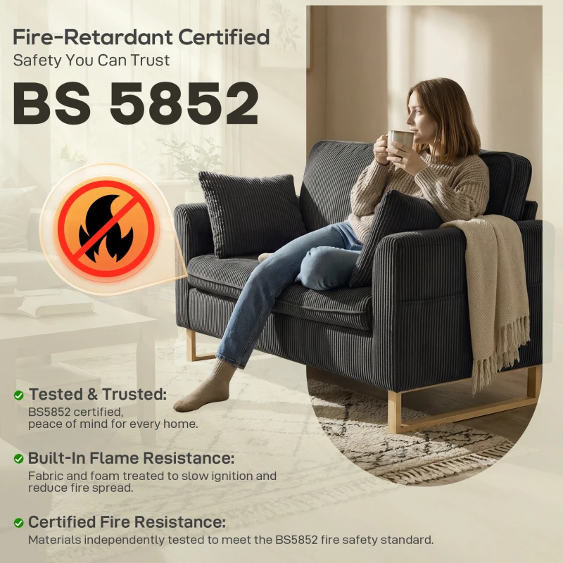 HOMCOM 2 Seater Sofa, 140 cm Loveseat Sofa with Spring Cushions, Metal Legs, 2 Pillows, Dark Grey