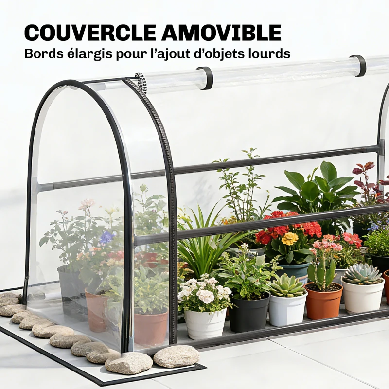 Outsunny Potager sur Pieds avec Serre Rabattable, Jardinière Surélevée en Métal avec Trou de Drainage, 100 x 49 x 136 noir