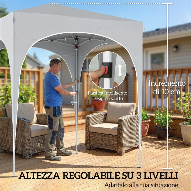 Outsunny Gazebo Pieghevole 2x2 m Regolabile con 4 Pareti Laterali, in Metallo e Tessuto Oxford Grigio Chiaro