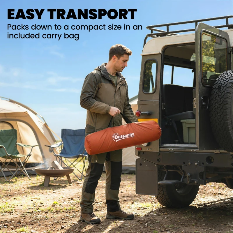 Outsunny Camping Windbreaker with Clear Windows, Carry Bag and Steel Poles, for Beach Caravan Campervan, 725 x 140cm, Orange