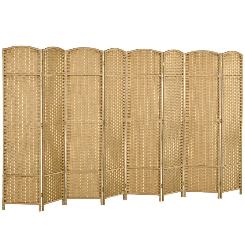 HOMCOM Paravent interieur en bois 8 panneaux 320 x 170 cm séparateur de pièce pliable pour salon, chambre à coucher, naturel