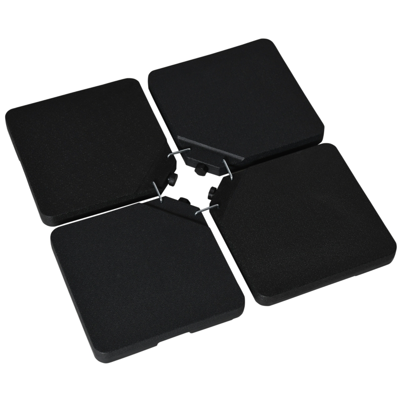 Outsunny Lestages pour parasols dalles de parasol 4 plaques HDPE - A remplir d'eau ou de sable jusqu'à 60/70 kg - dim. 100 x 100 x 6,8 cm noir