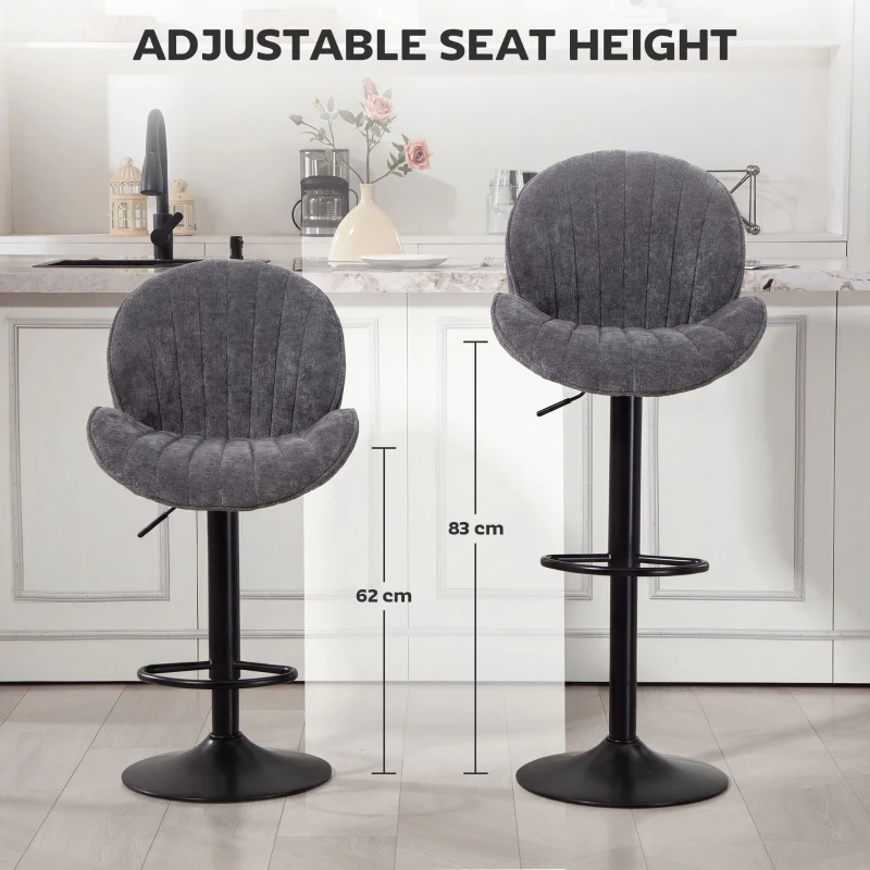HOMCOM Bar Stools Set of 2, Swivel Barstools with Back, Adjustable Height and Footrest for Kitchen Island, Dining Room, Grey