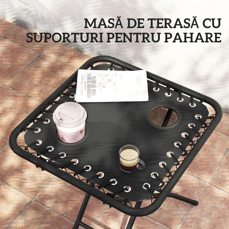 Outsunny Set de 2 Șezlonguri de Grădină cu Gravitație Zero și Măsuță cu Suport pentru Pahare, 47x47x54 cm, Gri