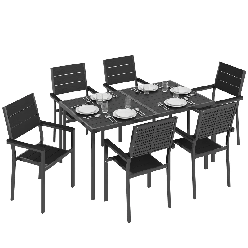 Outsunny 7 Pieces Outdoor Dining Set, Patio Table and Chairs for 6, Garden Dining Furniture Set with Slatted Tabletop