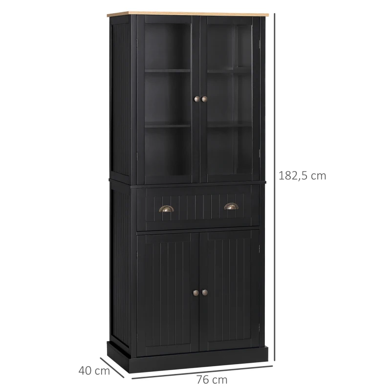 HOMCOM Buffet meuble cuisine rangement armoire de cuisine 4 portes dont 2 portes vitrées et 1 tiroir étagères réglables - noir