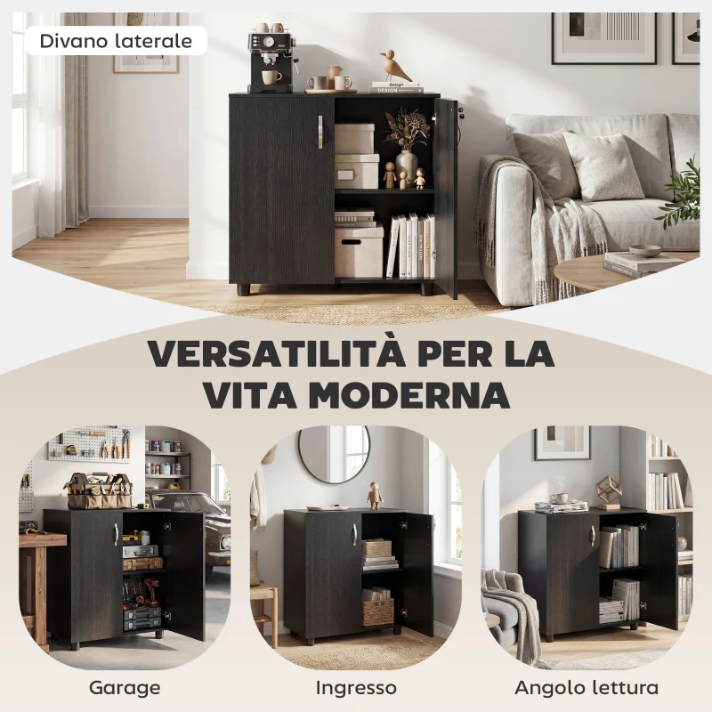 Vinsetto Mobile Ufficio Portadocumenti Multiuso con Serratura, 2 Ante e Mensola Interna, 80x40x80 cm, Nero