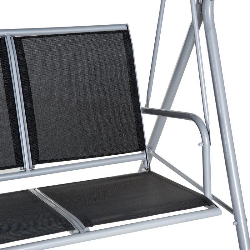 Outsunny Metal Garden Swing Chair, 3-Seater Swing Seat, Patio Hammock Bench Canopy Lounger, Black
