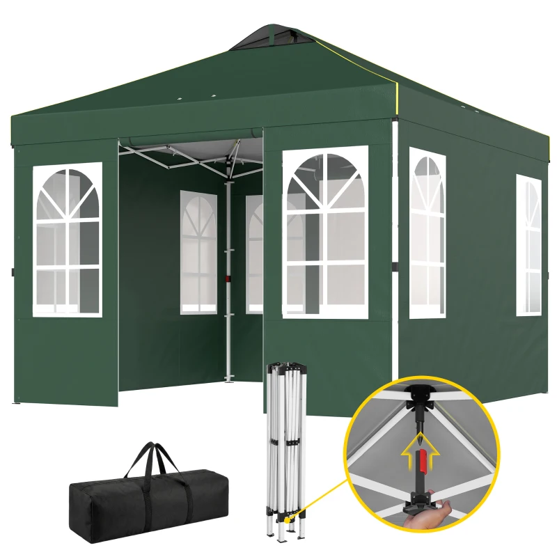 Outsunny Carpa Plegable 3x3 m Pop-up con UPF50+ 4 Laterales Desmontables Altura Ajustable y Bolsa de Transporte Verde