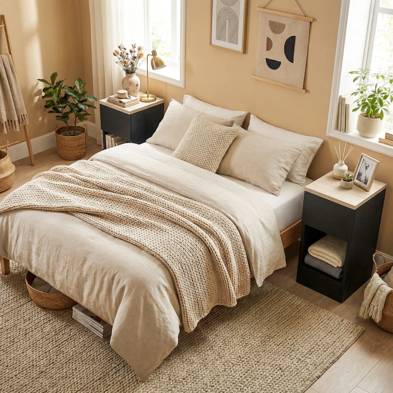 HOMCOM Set of Two Modern Storage Bedside Tables - Black