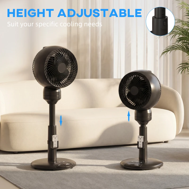 HOMCOM Air Circulator Fan Pedestal Cooling Fan with 3 Speed 3 Mode and Remote Control, 9 Inch, Black