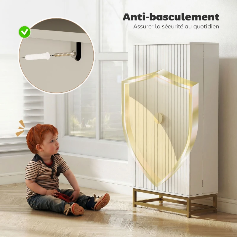 HOMCOM Armoire de cuisine meuble cuisine rangement avec 12 étagères à portes, étagères ajustables, 58x29x119,5cm, blanc