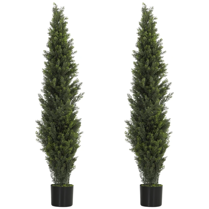 HOMCOM Set of 2 Decorative Artificial Plants Cypress in Weighted Pot, Fake Plant with 2035 Leaves, 150 cm
