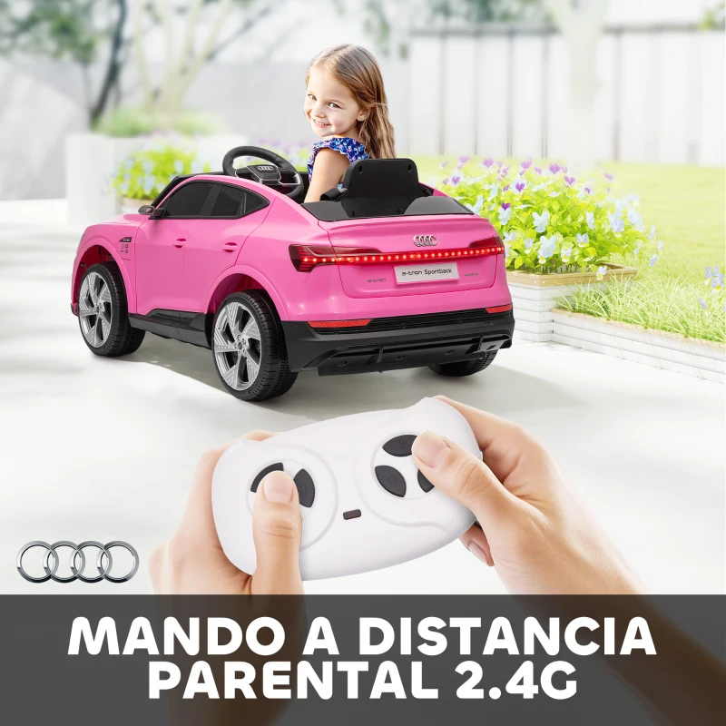HOMCOM Coche de Batería para Niños 12V Audi E-tron con Mando a Distancia Faros Bocina Música Velocidad 3-5 km/h Rosa