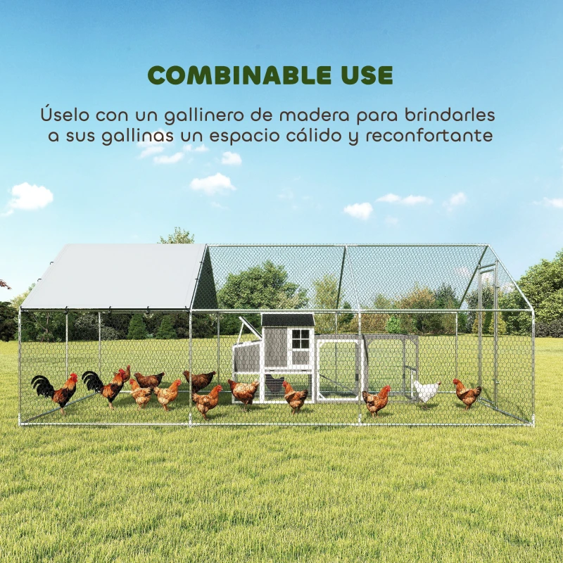 PawHut Gallinero para Exterior Grande de Acero Galvanizado 5,1x3x1,9 m 15,3 m² con Cubierta Tela Oxford y Cerradura Plata