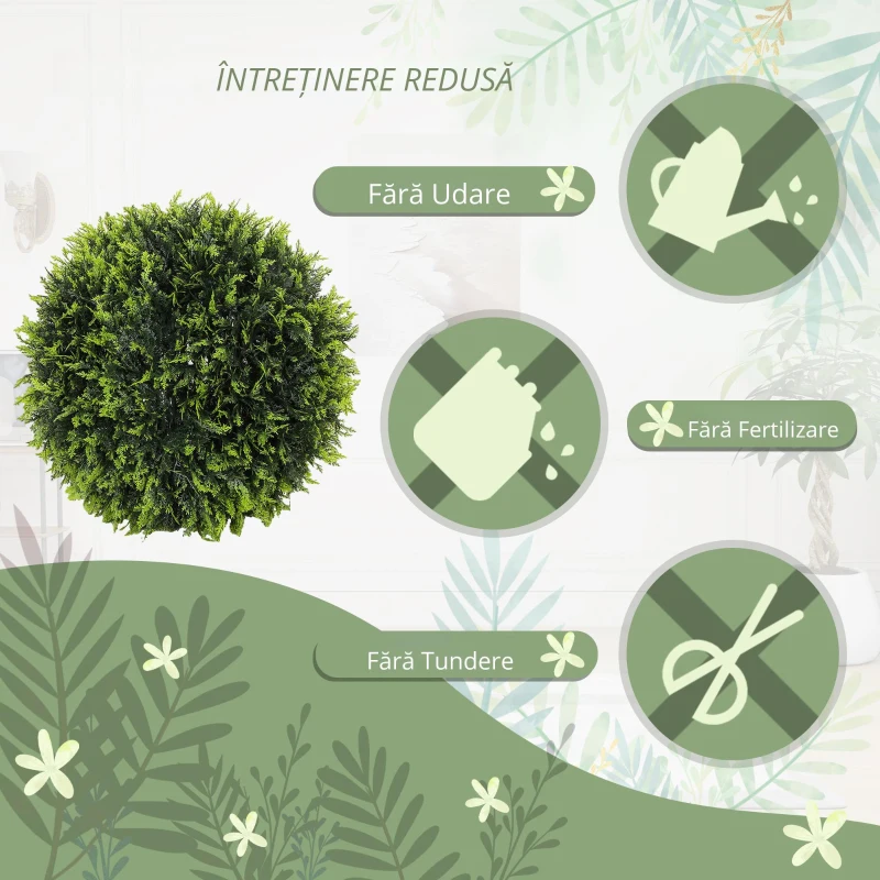 HOMCOM Set de 2 Plante Artificiale Rotunde cu Frunze de Cedru pentru Casă și Grădină Ø45 cm, Verde