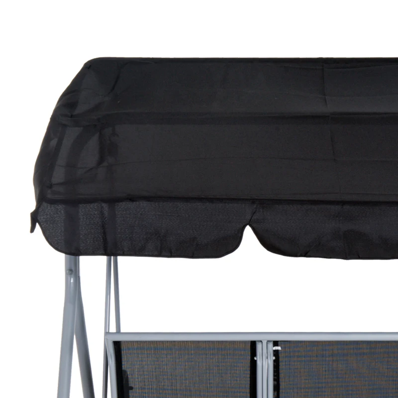 Outsunny Metal Garden Swing Chair, 3-Seater Swing Seat, Patio Hammock Bench Canopy Lounger, Black