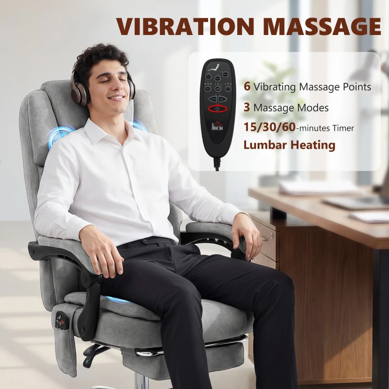 HOMCOM Office Chair with 6-Point Vibration Massage and Heat, Executive Computer Desk Chair with High Back, Reclining, Grey
