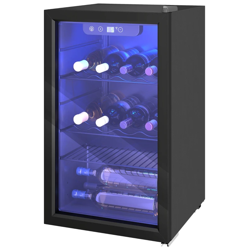 HOMCOM Cantinetta Vino Refrigerata 24 Bottiglie 68L Temperatura Regolabile 4-16℃ con Vetro Anti UV, Ripiani, Nera