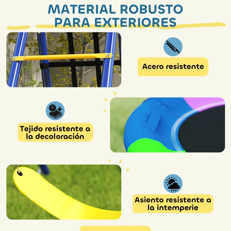 AIYAPLAY Conjunto de Columpios 6 en 1 para Niños con Nido Escalera Red para Escalar Canasta 350x183x200 cm Multicolor