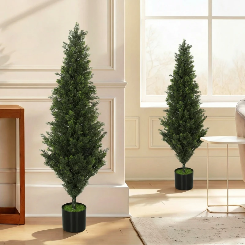 HOMCOM Set of 2 Decorative Artificial Plants Cypress in Weighted Pot, Fake Plant with 1092 Leaves, 120 cm