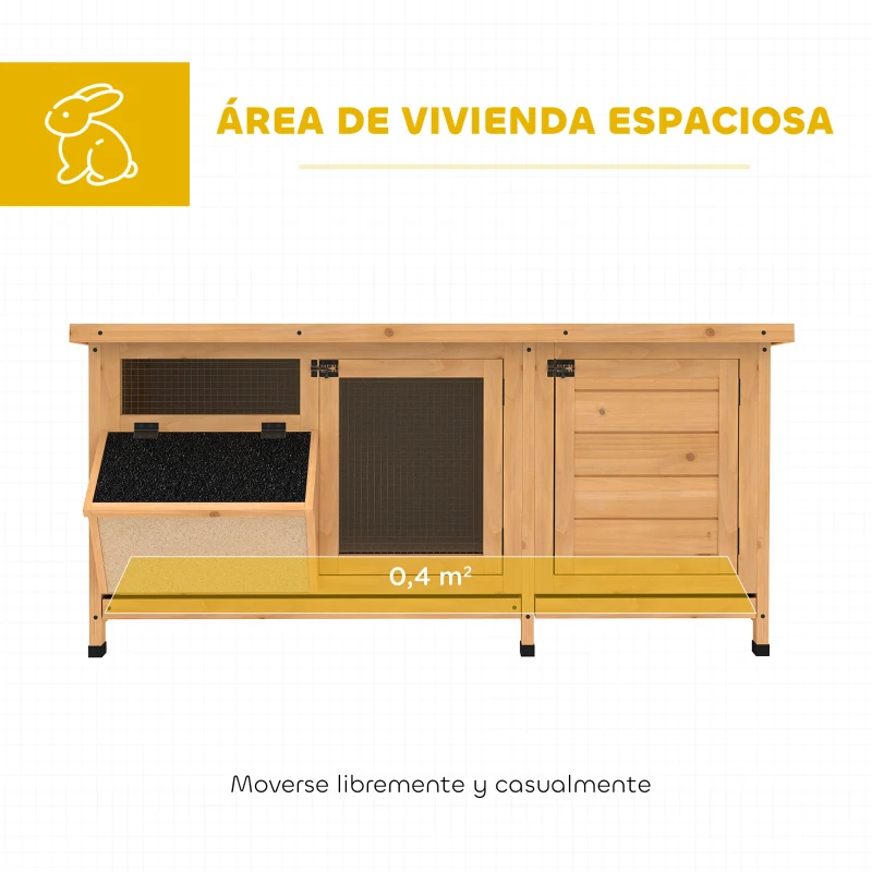 PawHut Jaula para Conejos con Techo Asfáltico Abatible Puertas con Pestillo Bandejas Extraíbles Comedero 112x50x54 cm Amarillo