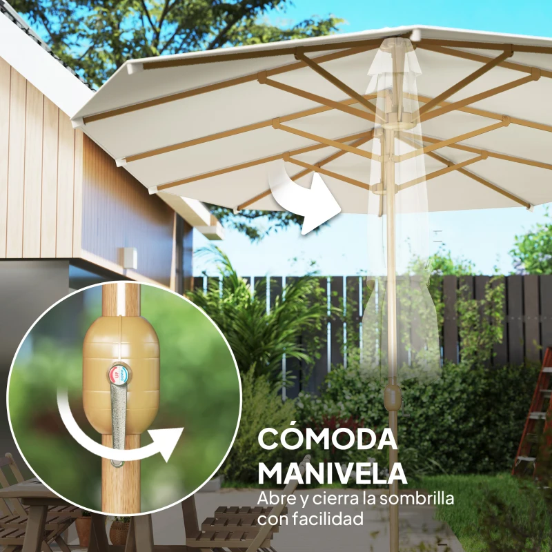Outsunny Sombrilla Doble 4,6x2,7 m Sombrilla Grande con Manivela Manual Resistente al Agua y Protección Solar Beige