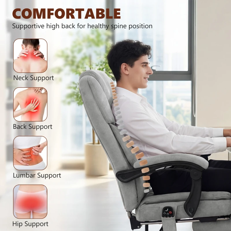 HOMCOM Office Chair with 6-Point Vibration Massage and Heat, Executive Computer Desk Chair with High Back, Reclining, Grey