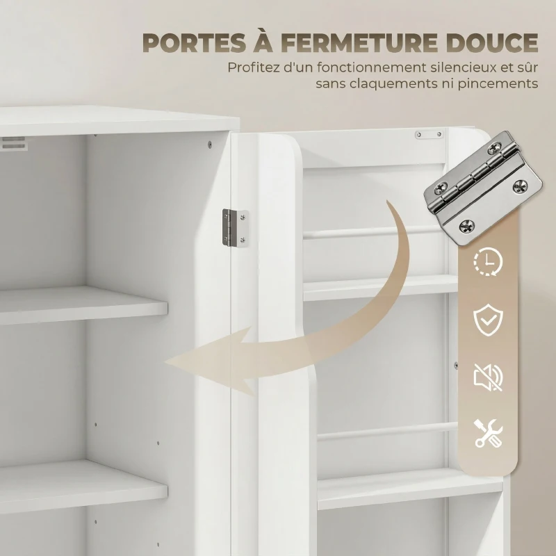 HOMCOM Buffet cuisine, meuble de rangement avec tiroir, 3 portes à fermeture douce, racks-porte et étagères réglables, blanc
