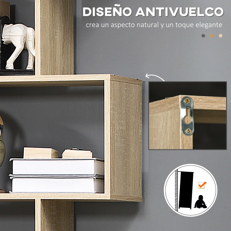 HOMCOM Estantería para Libros Moderna Librería con 6 Estantes para Comedor Salón Estudio 80x23x192 cm Roble