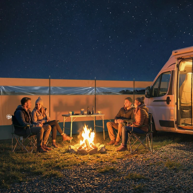 Outsunny Camping Windbreaker with Clear Windows, Carry Bag and Steel Poles, for Beach Caravan Campervan, 725 x 140cm, Orange