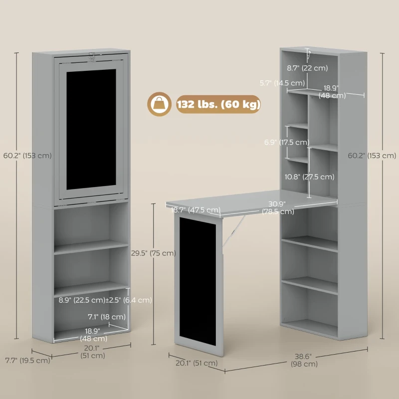 Homcom Birou Pliabil 3-in-1 – Biblioteca, Tabla & Masa Dining, 98×153 cm