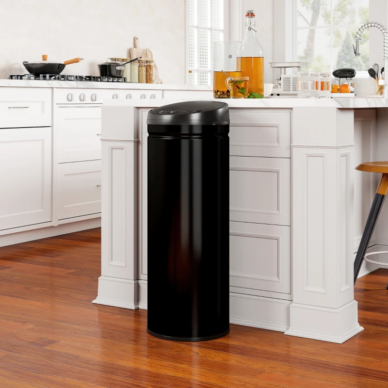 HOMCOM Poubelle cuisine automatique 50L acier inoxydable, poubelle à couvercle à fermeture en douceur, 30,5x30,5x85cm, noir