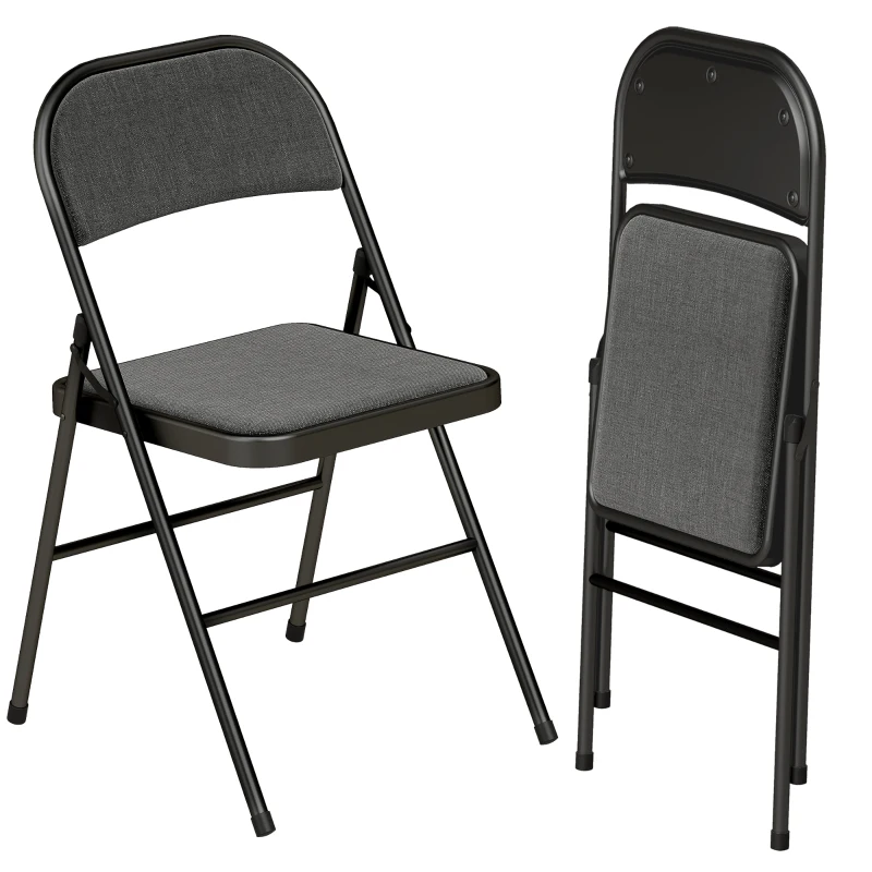 HOMCOM Conjunto de 2 cadeiras dobráveis cadeiras de jantar portáteis estrutura em aço dim. 45l x 46P x 78H cm preto