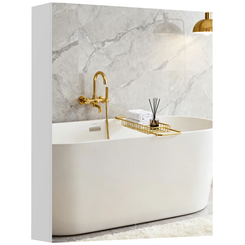 HOMCOM Armoire avec Miroir en Bois Rangement Salle de Bain Fermeture Porte Tampon MDF