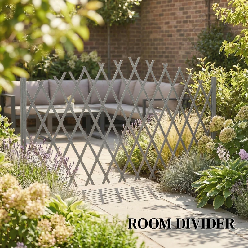 Outsunny 2 Pack Expanding Fence Panels, Wooden Freestanding Garden Fence with Stable Feet, 180 x 30 x 103cm, Dark Grey