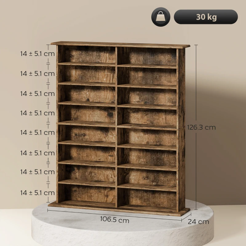 HOMCOM CD & DVD storage with 16 compartments and 12 adjustable shelves max capacity 720 CD/396 DVD & Blu-ray brown