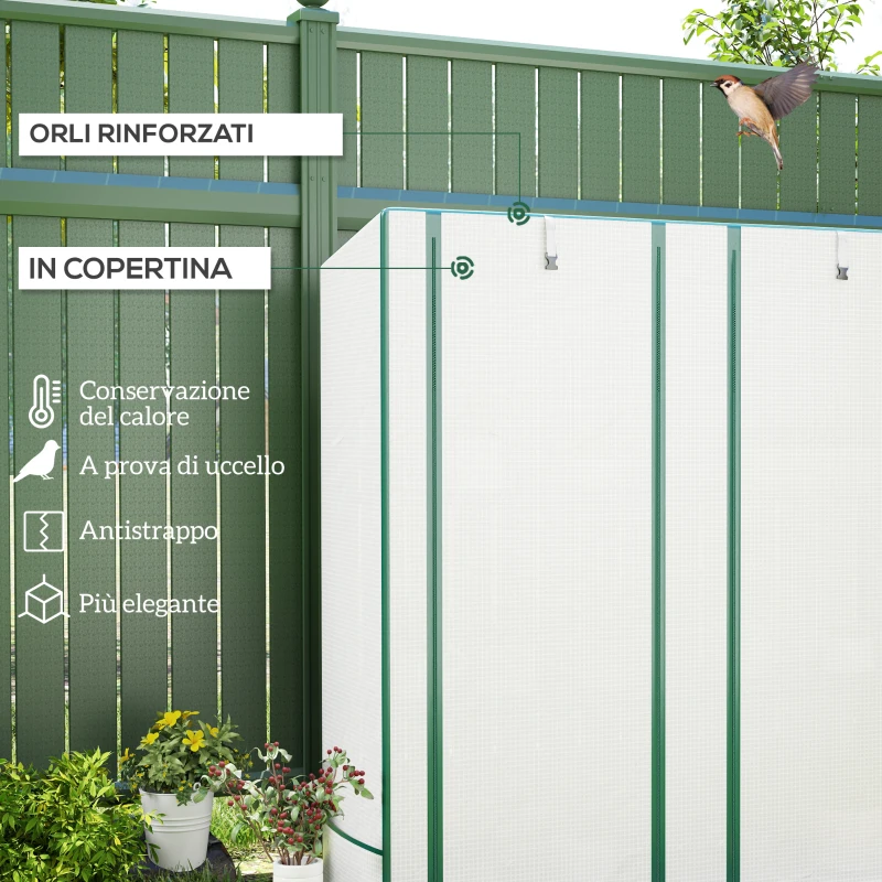 Outsunny Serra da Giardino con 2 Porte Avvolgibili, Scaffale a 3 Ripiani e Tasche Laterali, Bianco e Verde