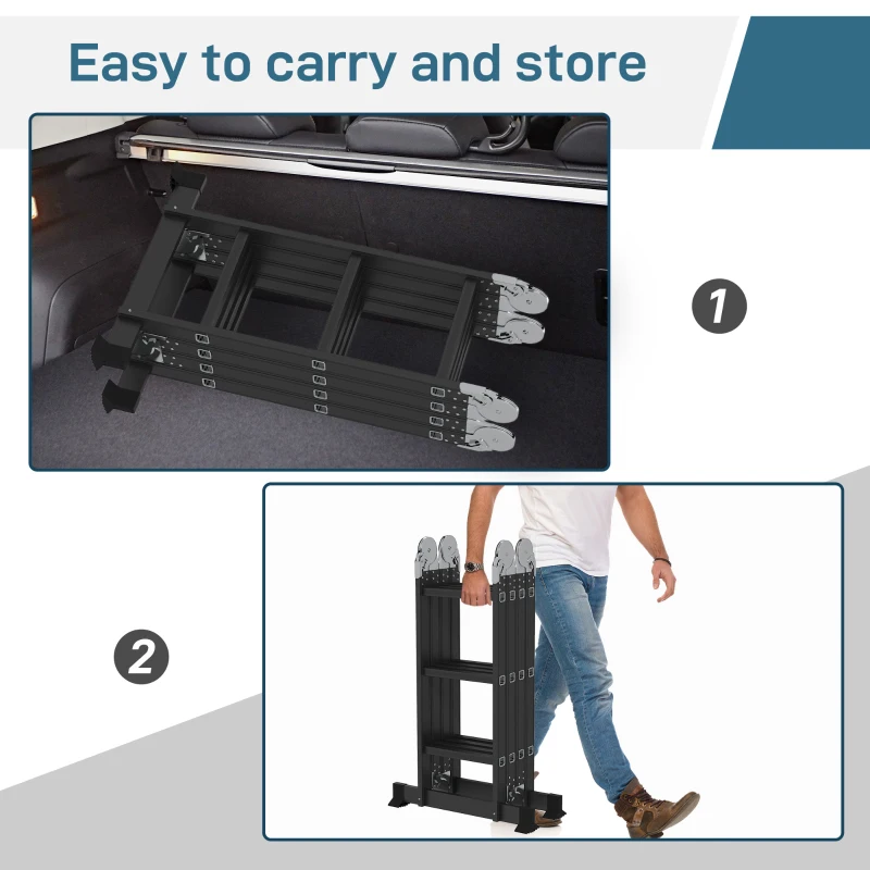 HOMCOM Echelle aluminium pliable multifonction 5 positions 3,7 m 12 échelons certification NF EN131 charge max. 150 Kg noir