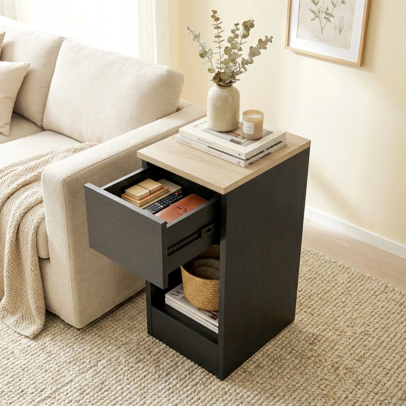 HOMCOM Set of Two Modern Storage Bedside Tables - Black