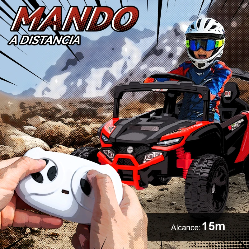 AIYAPLAY Coche Eléctrico para Niños 12V con 2 Motores Control Remoto 2,4G Suspensión Trasera Faros Música Rojo