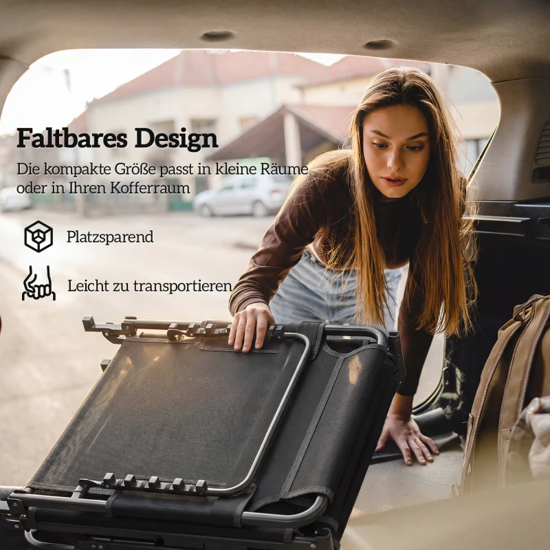 Outsunny Opvouwbaar zonnebed brede tuinligstoel met 5-standen verstelbare rugleuning, gewatteerde matras, hoofdsteun, zijvak