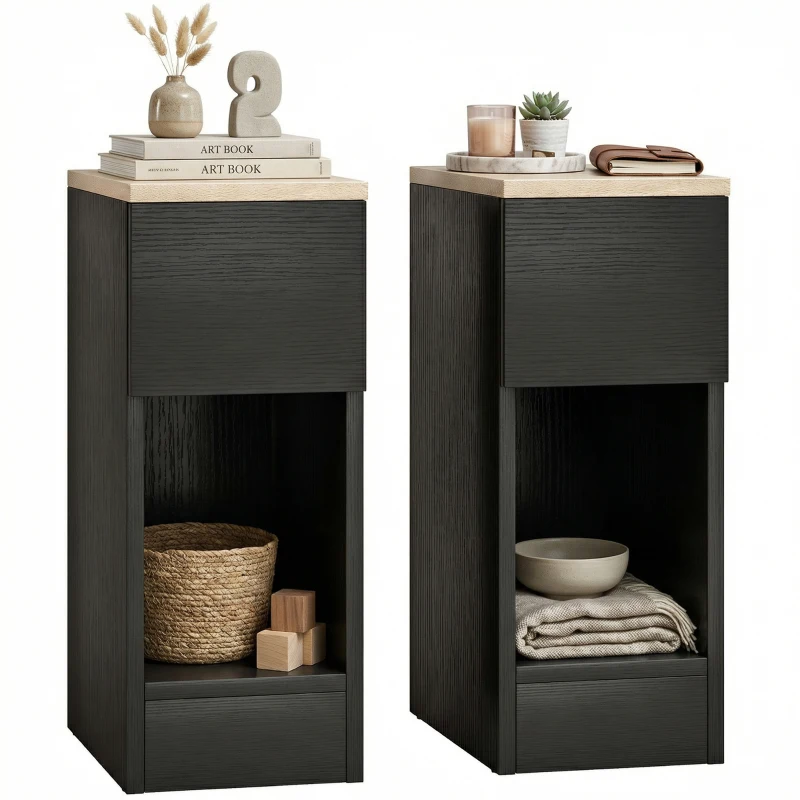 HOMCOM Set of Two Modern Storage Bedside Tables - Black