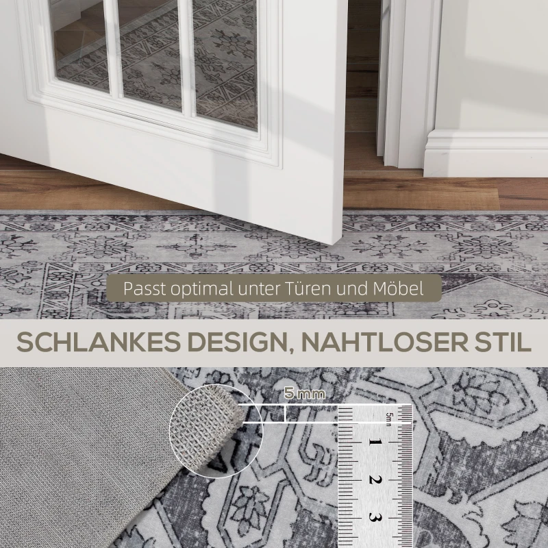 HOMCOM Teppich Maschinenwaschbar Anti-Rutsch Wohnzimmerteppich mit Flanell-Optik, 230 x 160cm, Grau